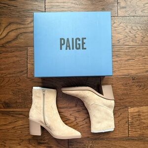 PAIGE Light Beige Suede Block Heel Ankle Boots